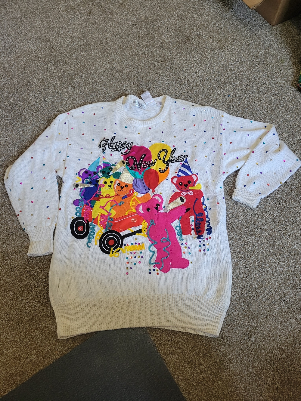 Vintage Bonnie Boerer and Company, 1989 happy new year light up singing sweater